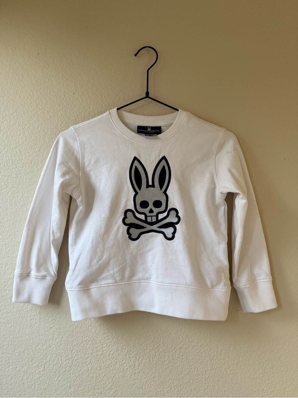 Psycho Bunny Kids White Sweatshirt with Black Skull Bunny Logo